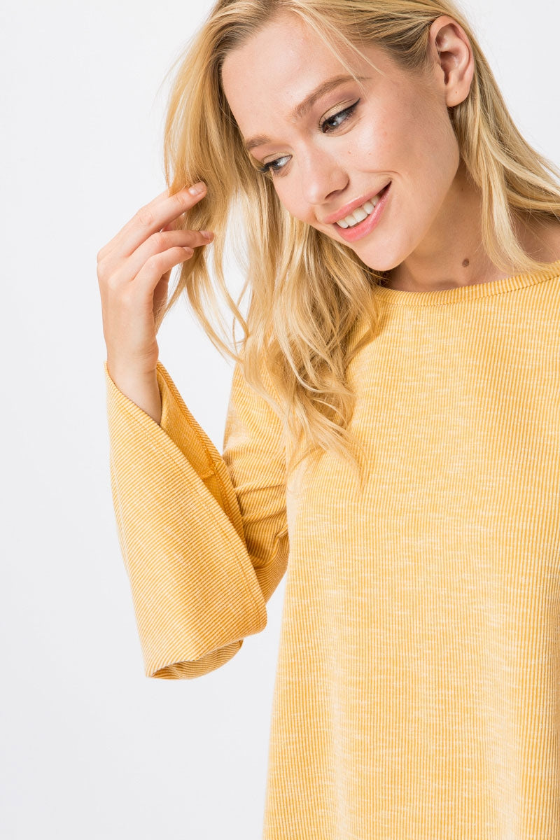 Ribbed Long Bell Sleeve Top