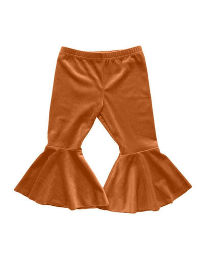 Lina Pleated Velour Bell Bottoms - Camel