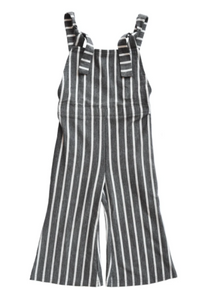 Kellyn Suspender Bell Bottom Jumpsuit - Dark Gray & White Stripe